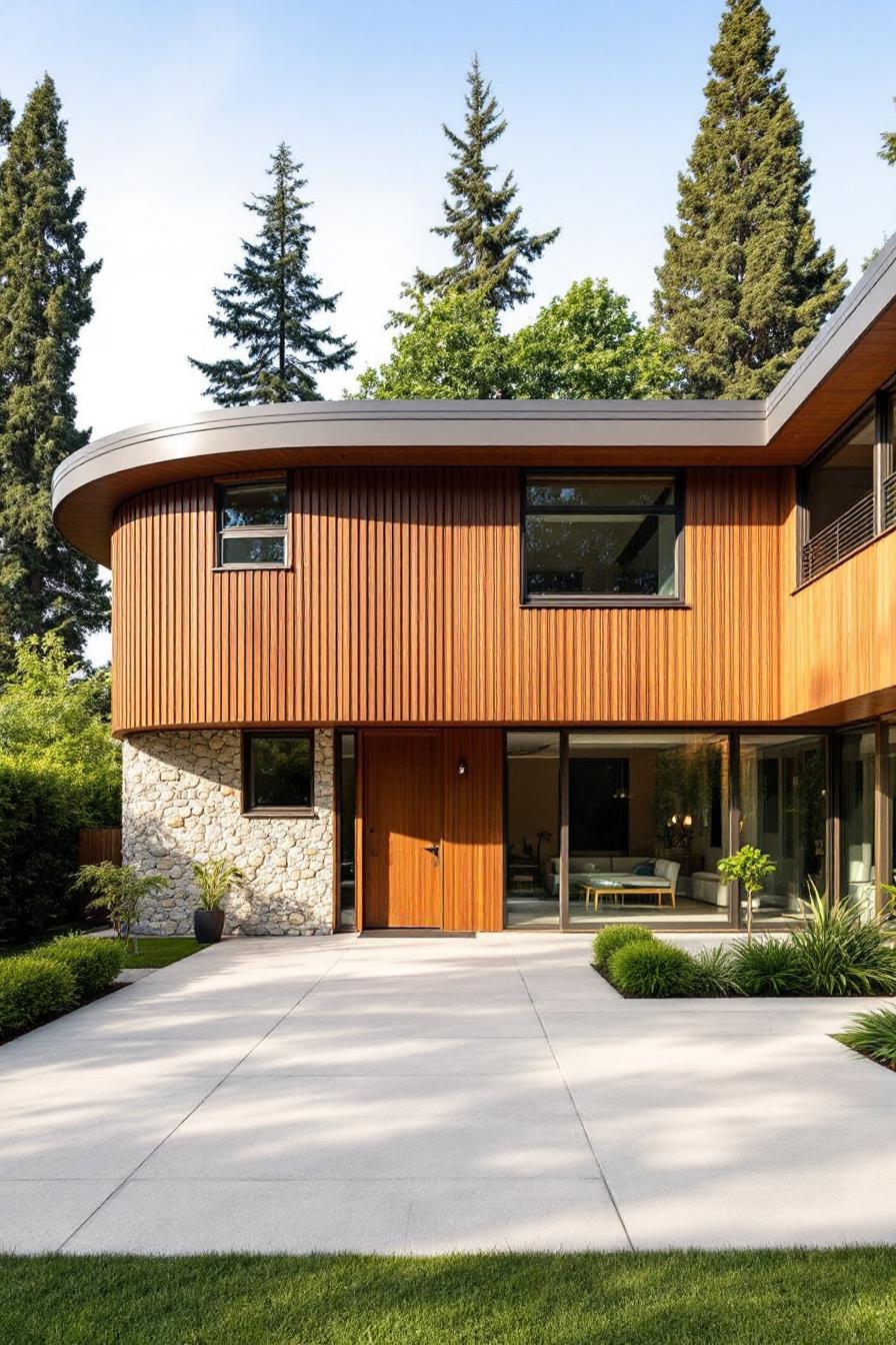 Modern wooden house with curved design