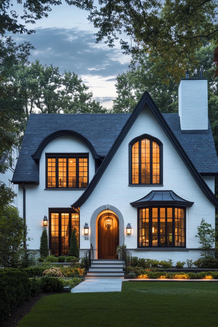 Cozy Tudor cottage with warm lights