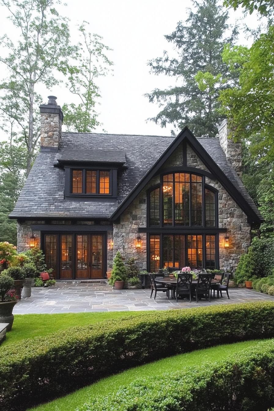 Charming stone cottage with a slate roof and lush garden