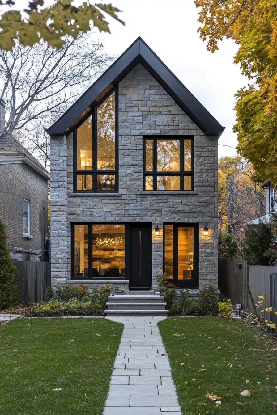 Modern stone cottage with large glass windows