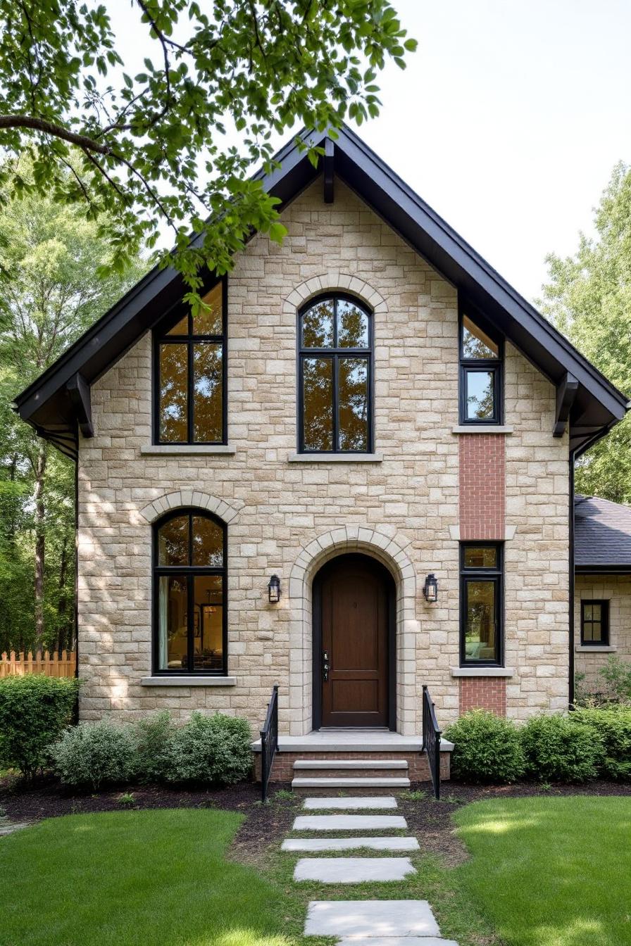 Charming stone cottage with arched windows and door