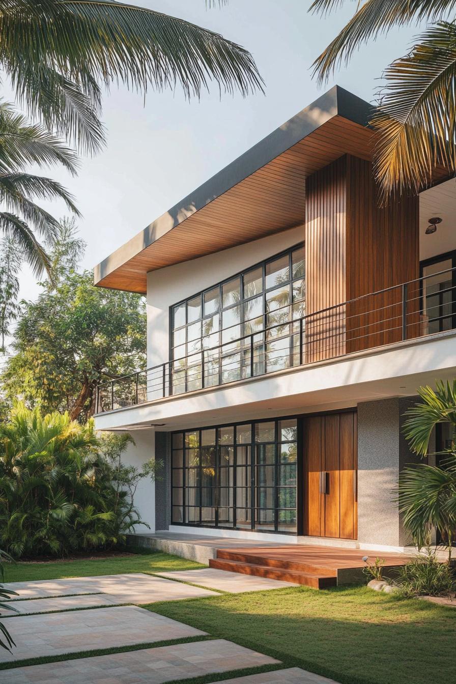 Contemporary Kerala house beneath swaying palms