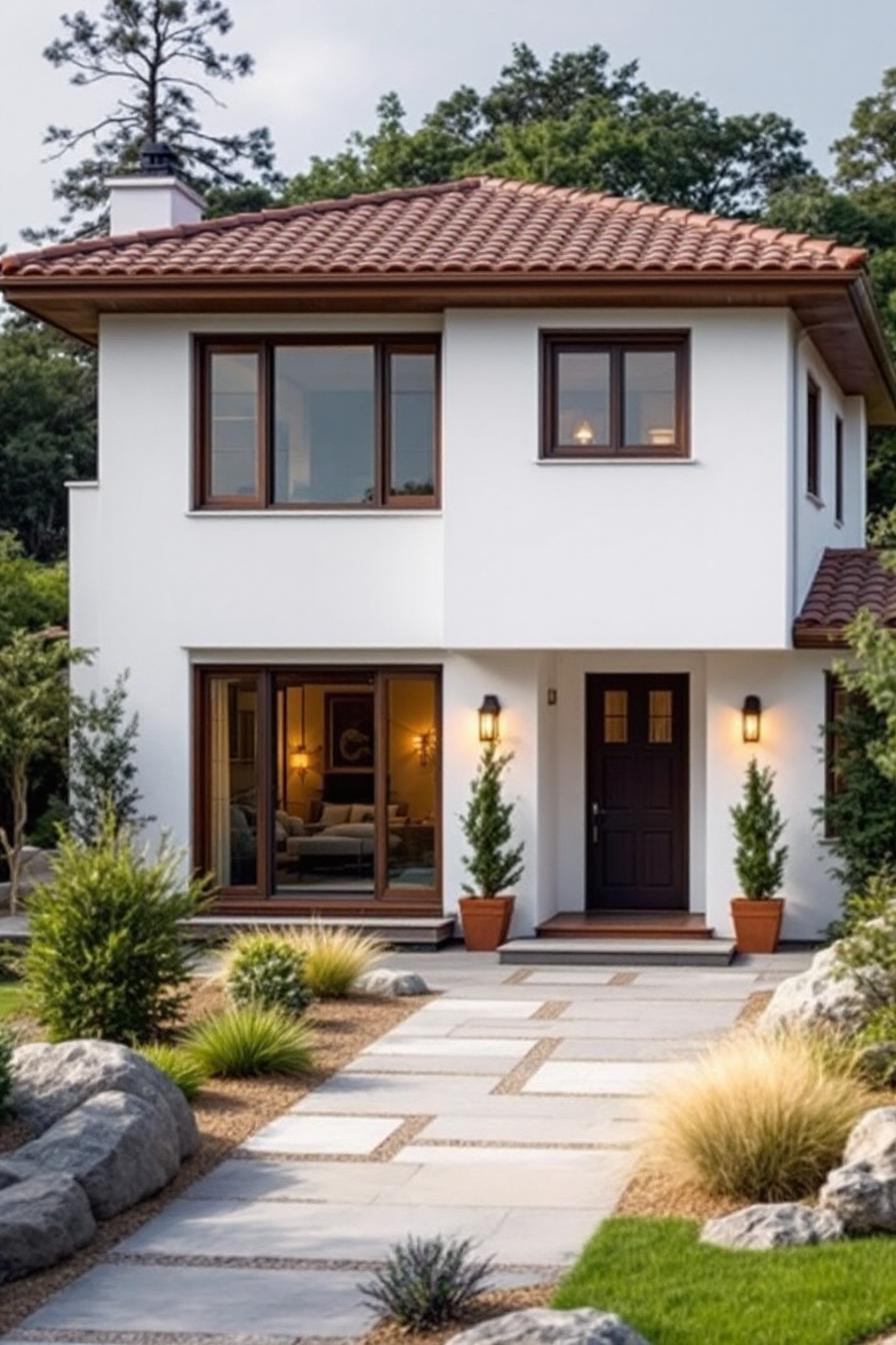 Two-story villa with white stucco and terracotta roof