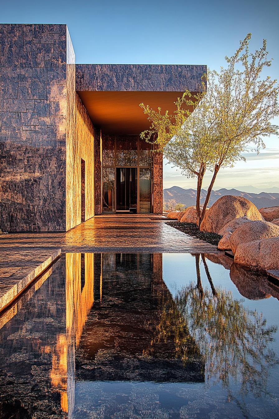 Sleek granite architecture with a tranquil vibe