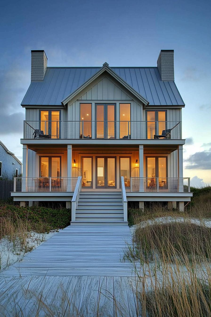 Coastal house with wooden pathway leading to it