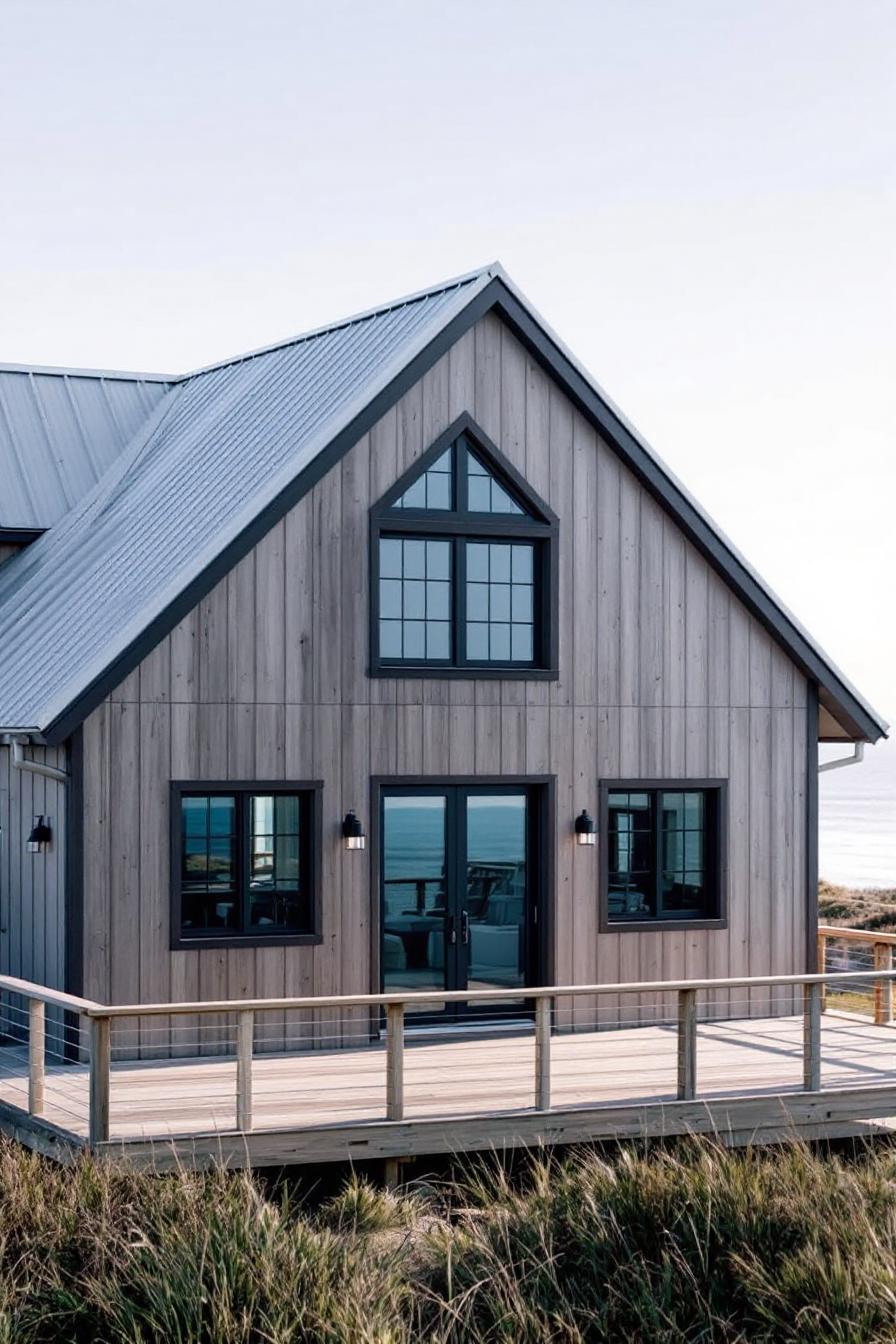 Coastal house with wooden facade and ocean view