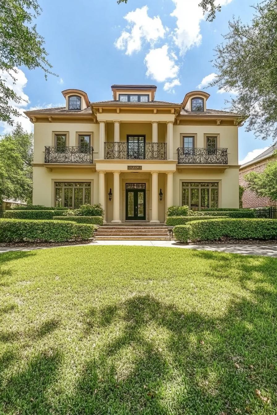 Elegant Southern mansion with lush lawn