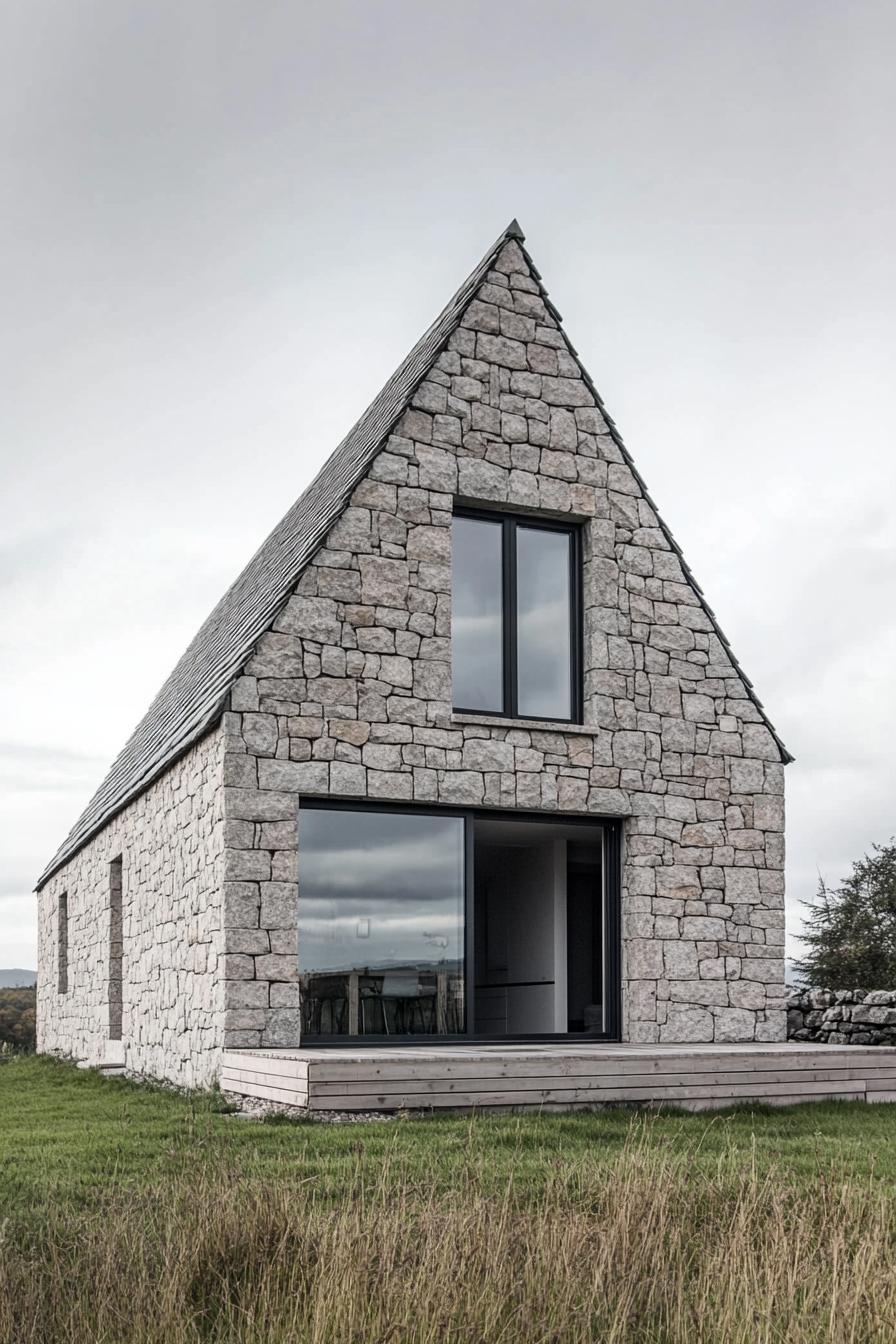 Pointed stone cottage with large windows