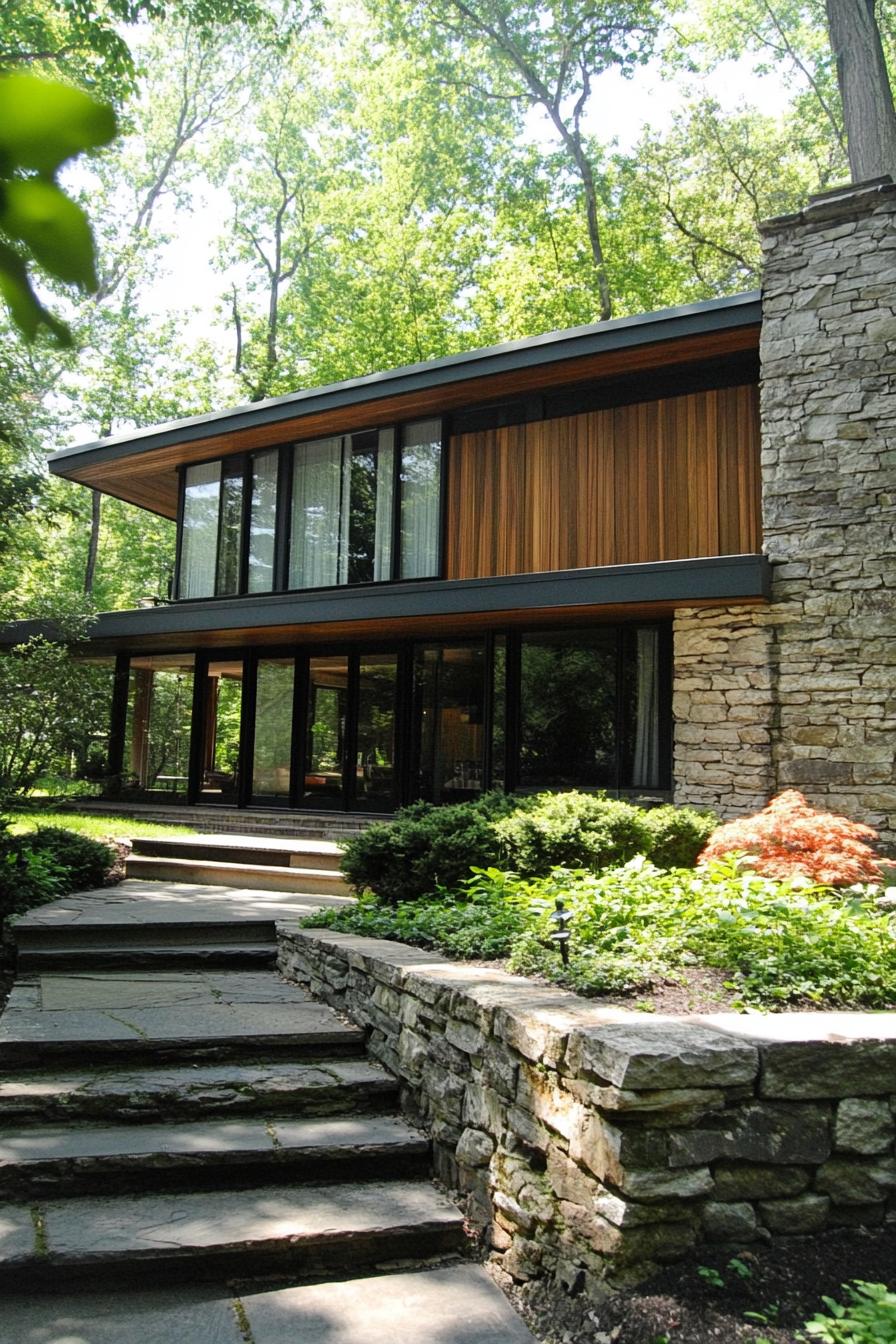 Modern house surrounded by lush greenery