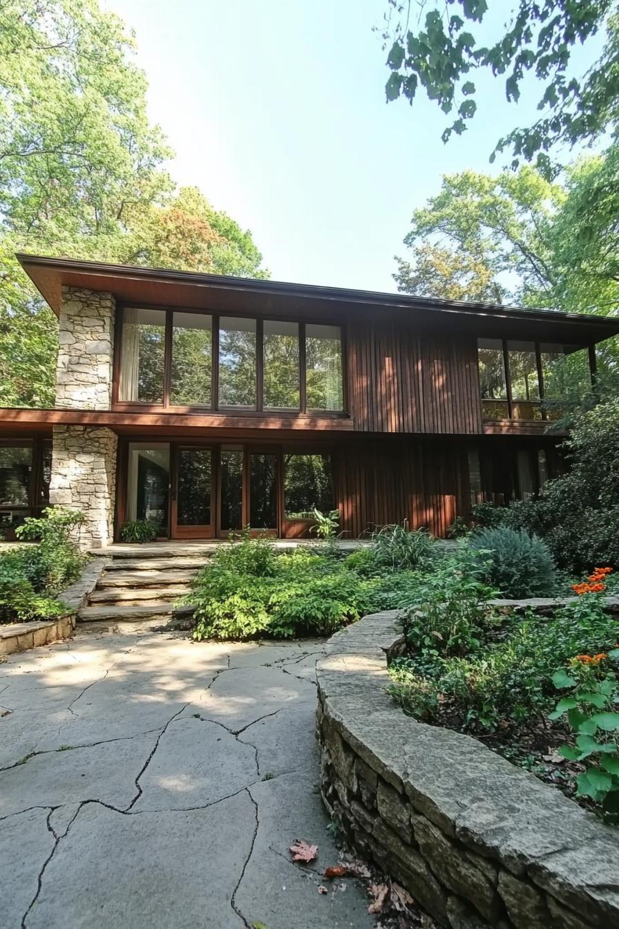 Elevated Mid-Century Home with Stone and Wood Accents