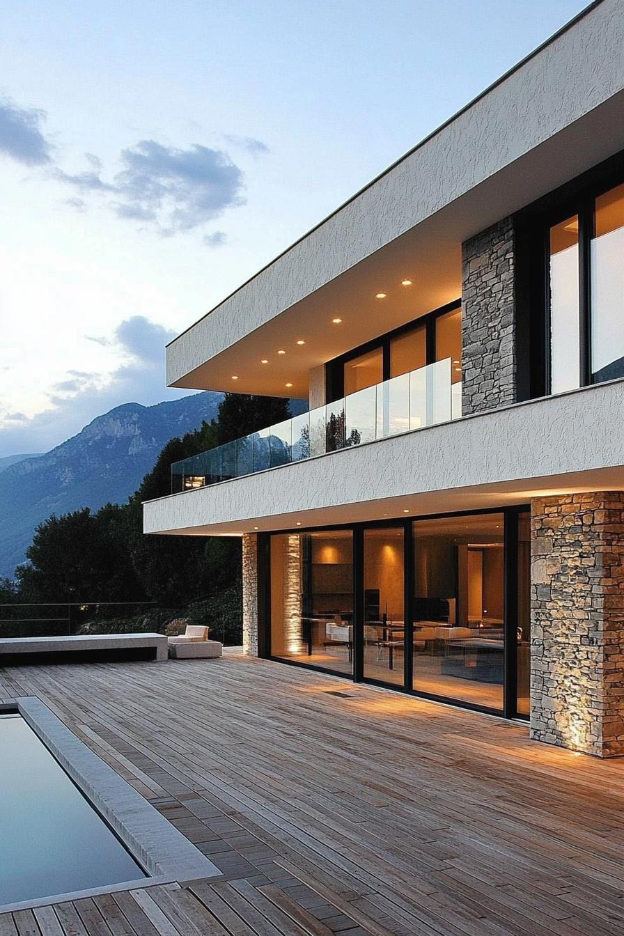 Modern villa with stone and glass features