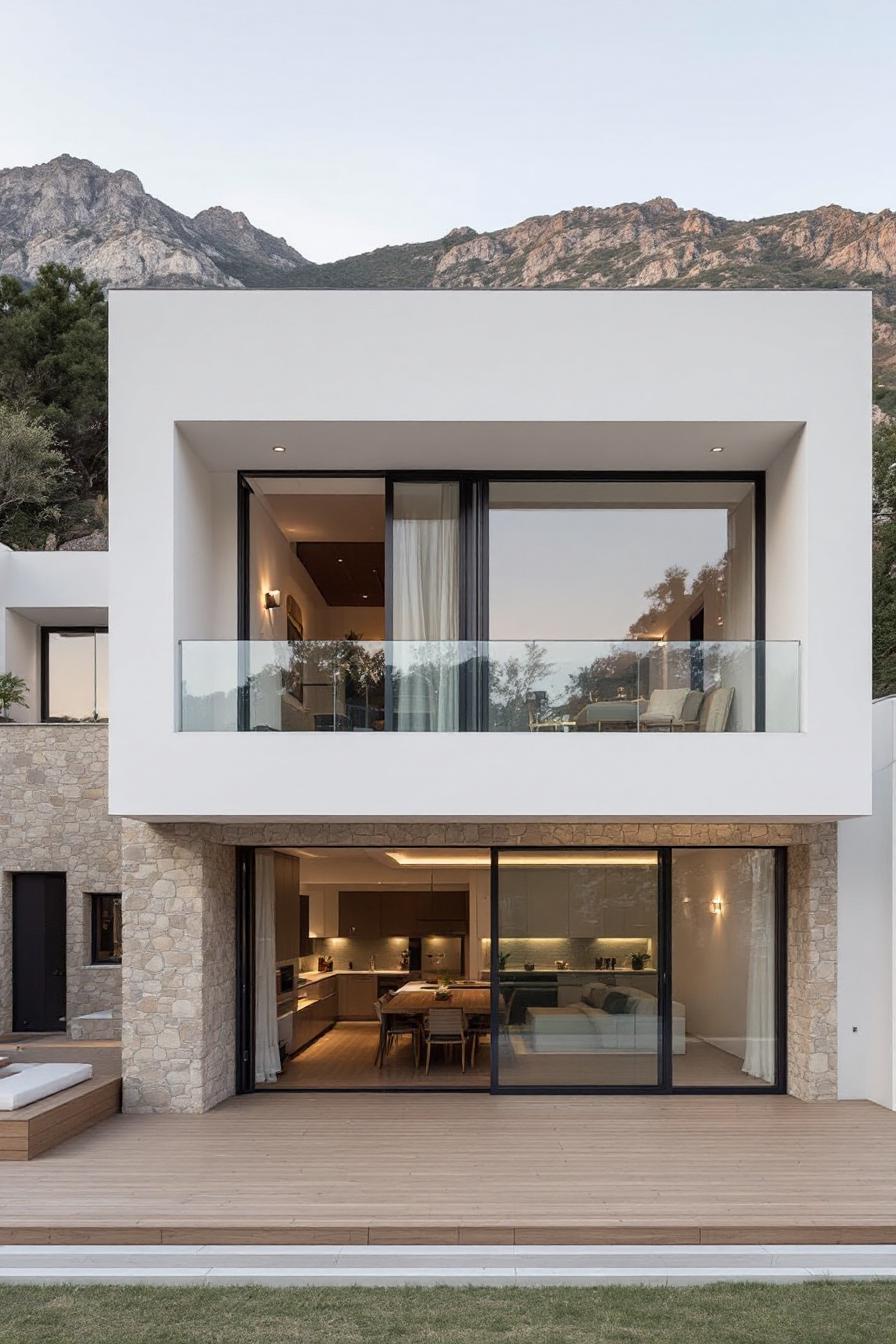 Contemporary villa with mountain backdrop