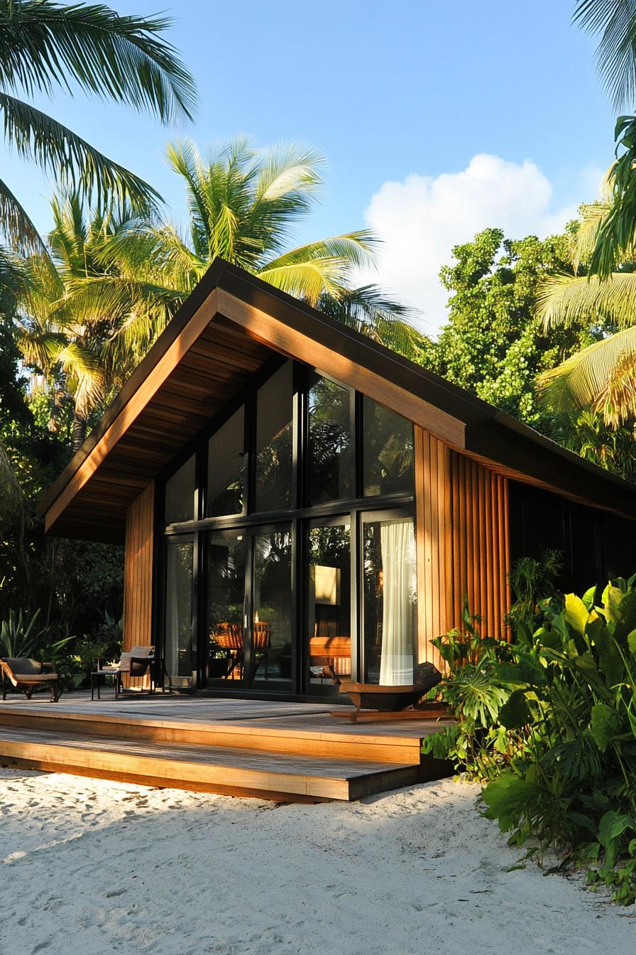 Modern cottage amidst lush palms