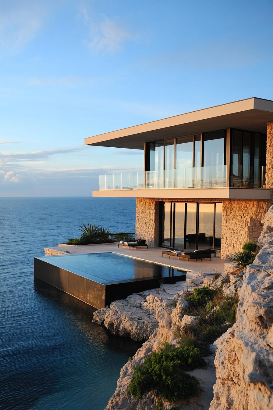 Modern villa perched on a clifftop with infinity pool and ocean view