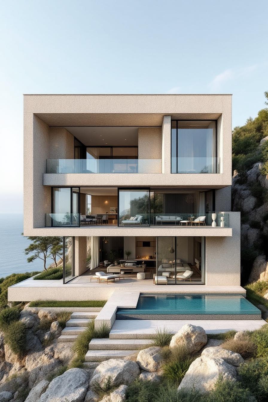 Contemporary Italian villa on a rocky cliff with ocean view