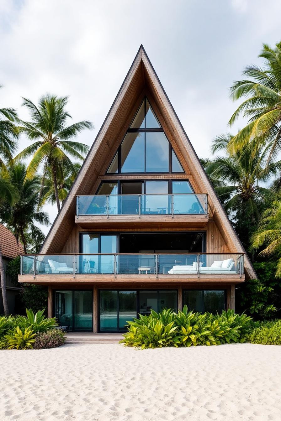 Triangle-Flip Beach House with Glass Balconies