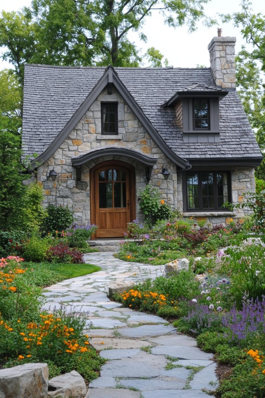 Charming stone cottage with colorful garden