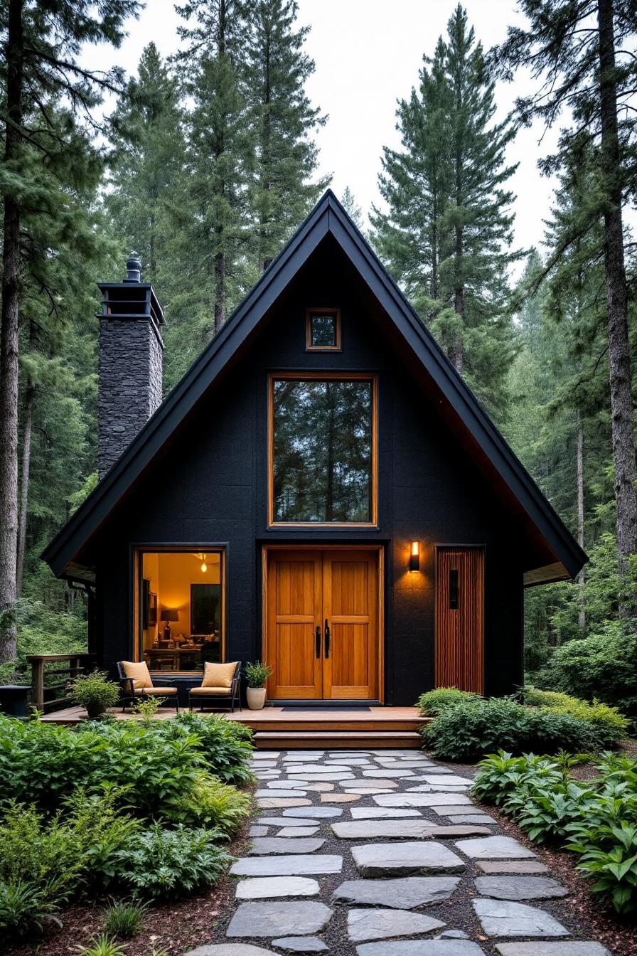 Cozy stone cottage amid towering trees