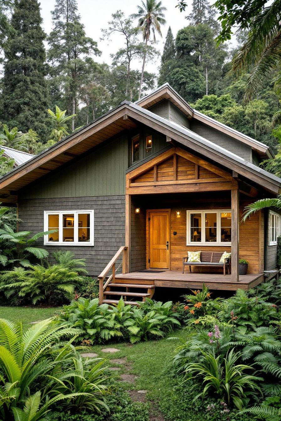 Charming cottage surrounded by lush greenery