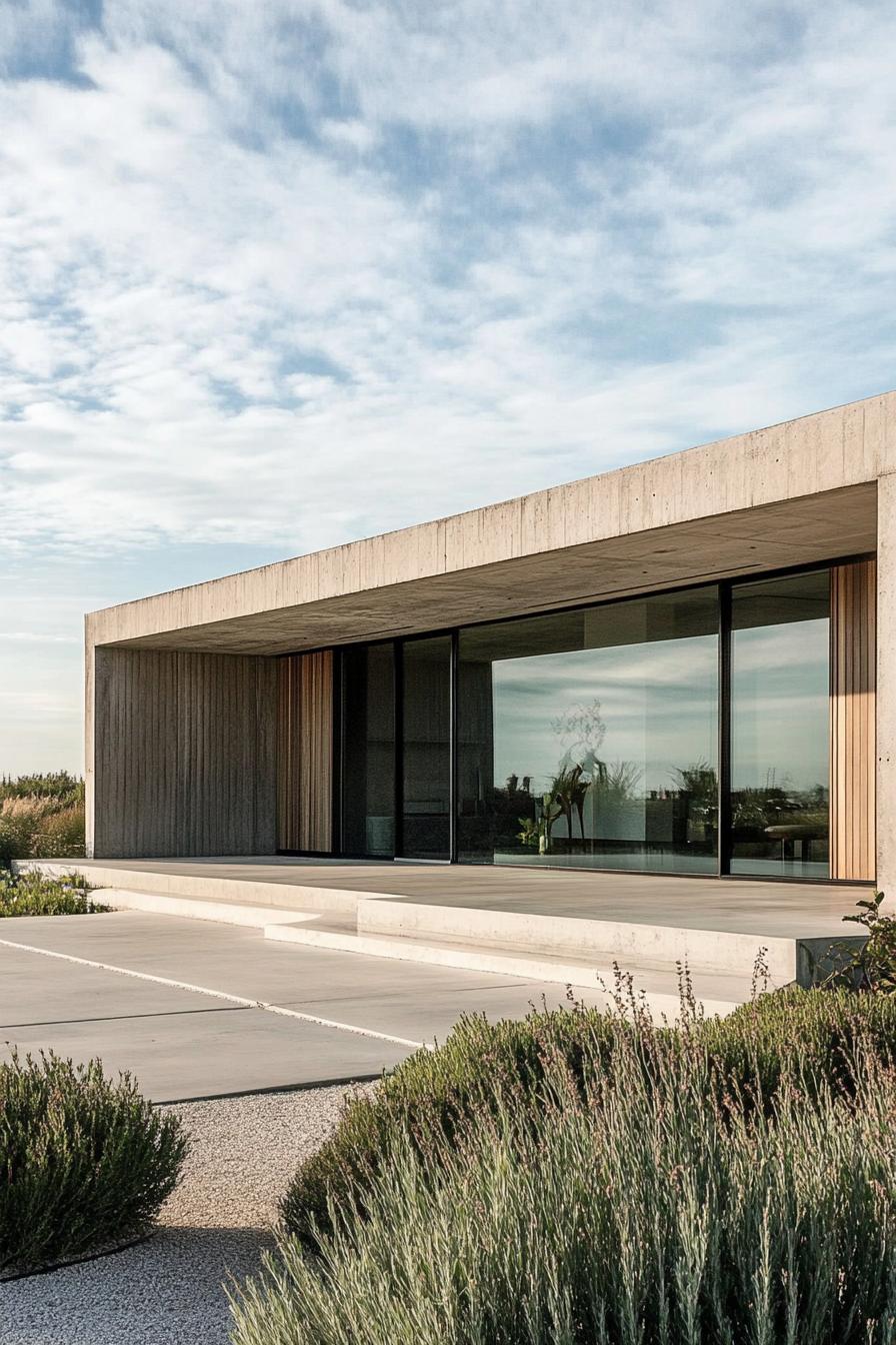 Minimalist house with large windows and concrete facade