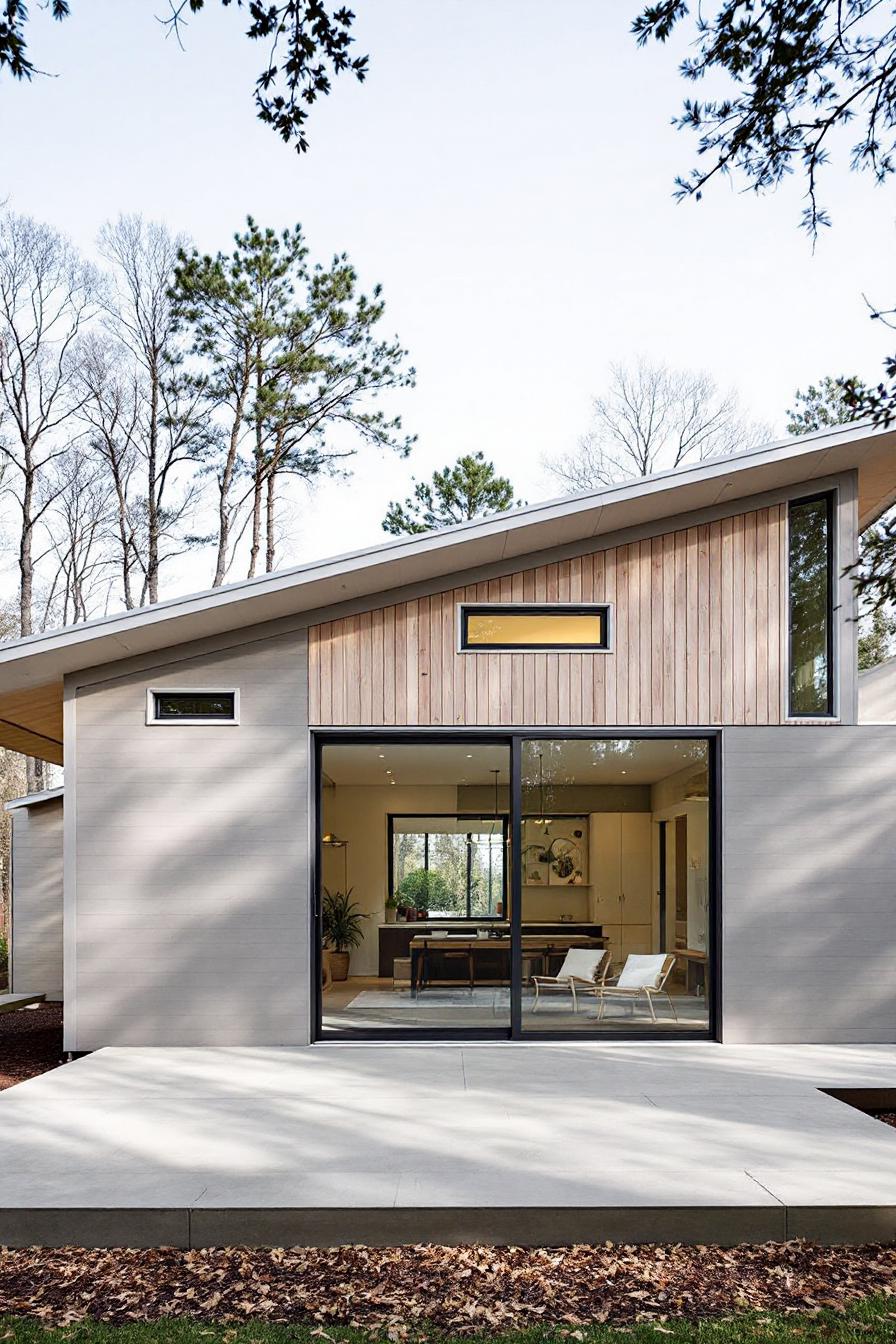 Modern house with skillion roof and large glass doors