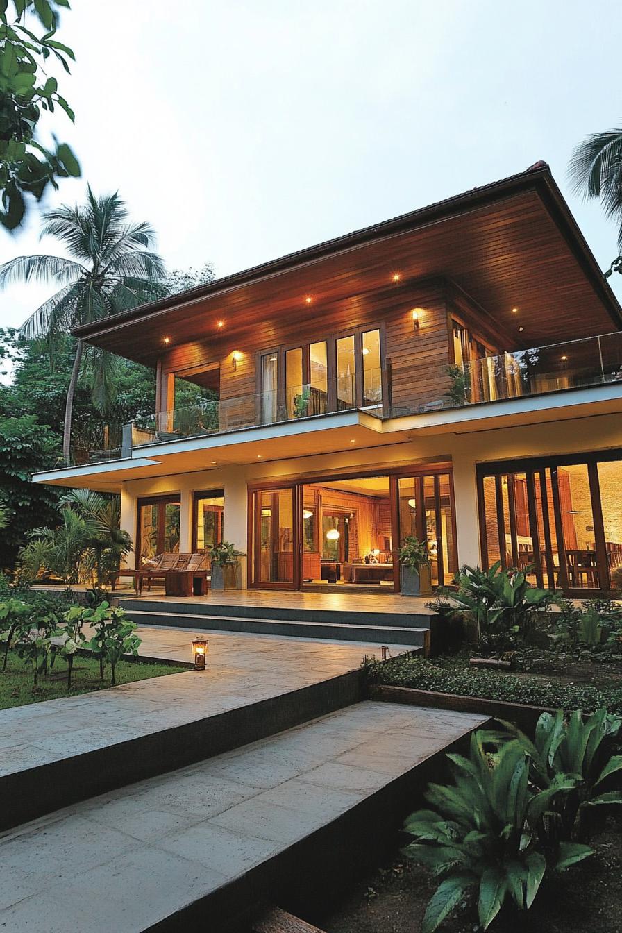 Elegant Kerala house with lush garden and palm trees