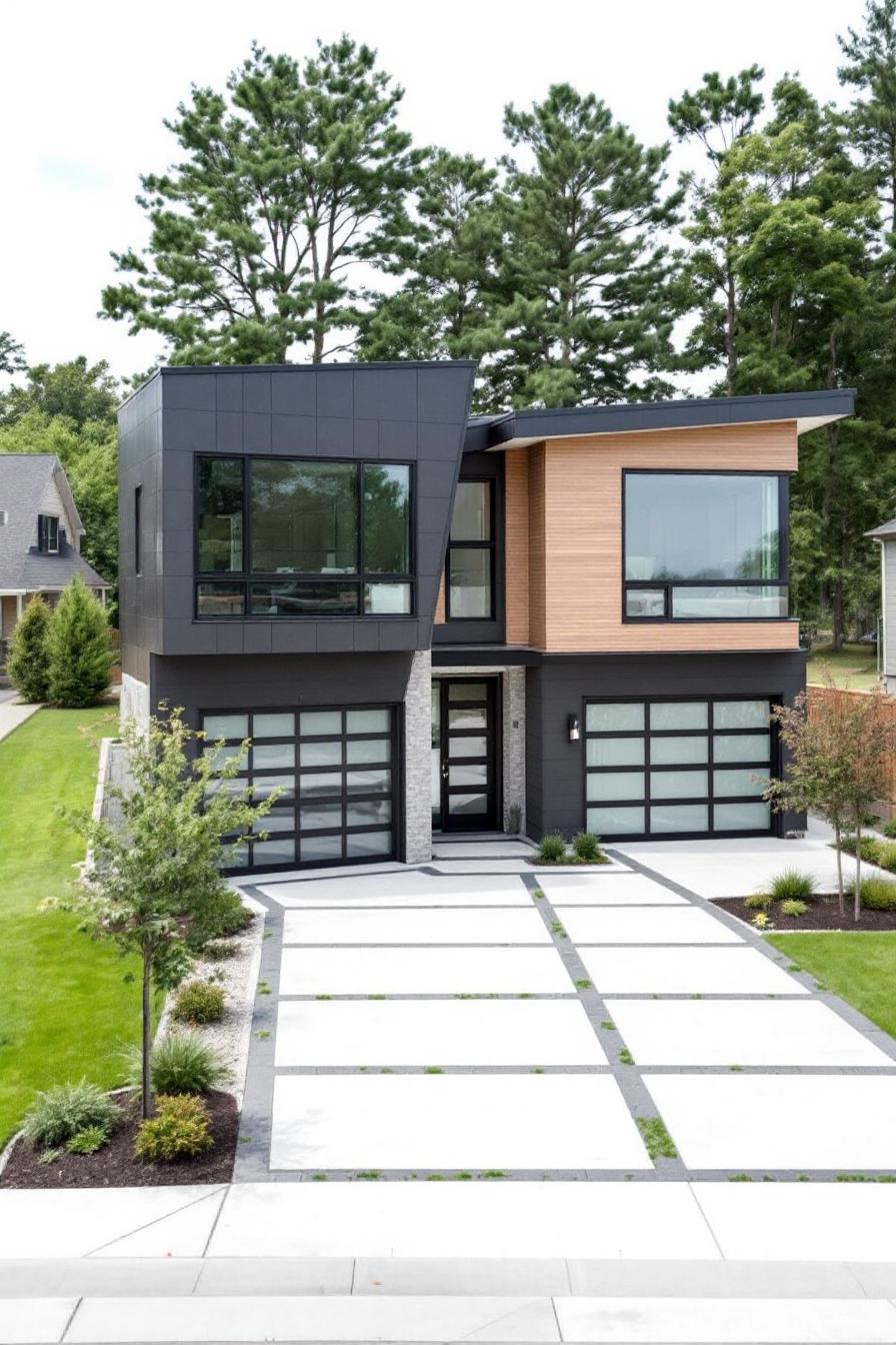 Modern house with black and wood exterior