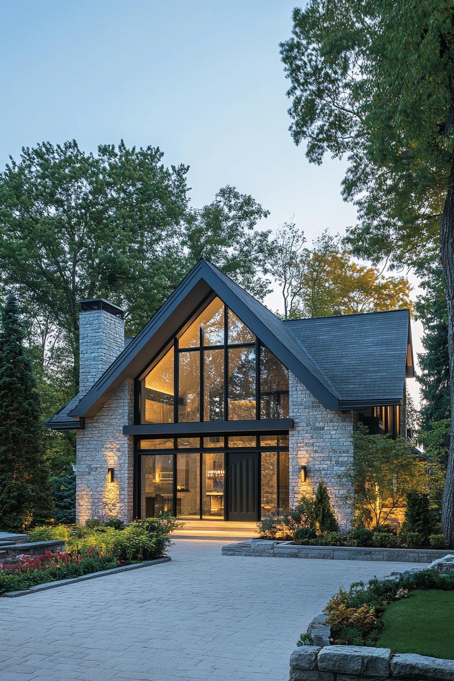 Cozy stone cottage with large glass windows