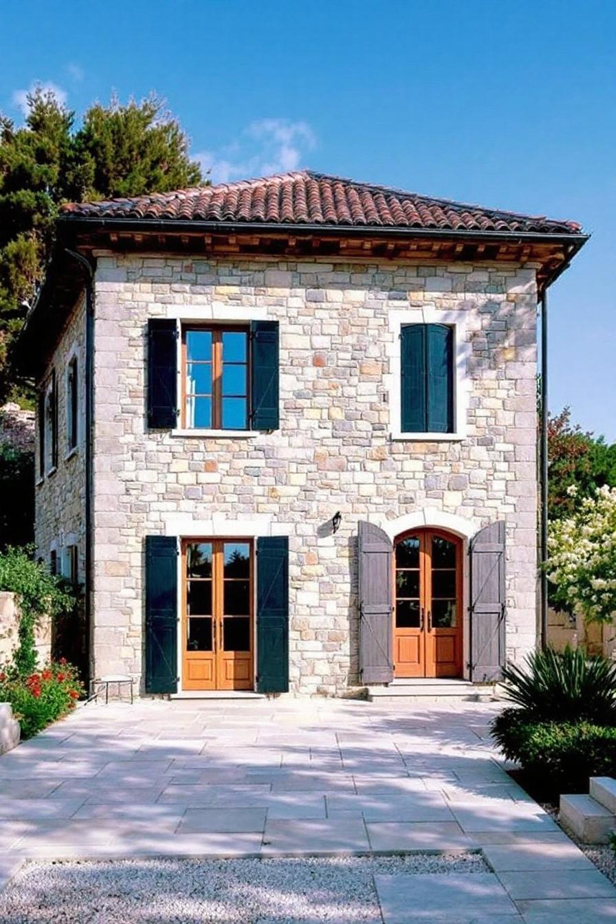 Charming Italian villa with stone facade and blue shutters