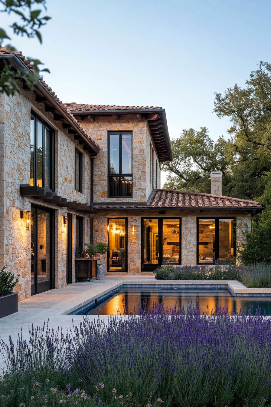 Modern villa with stone facade and pool