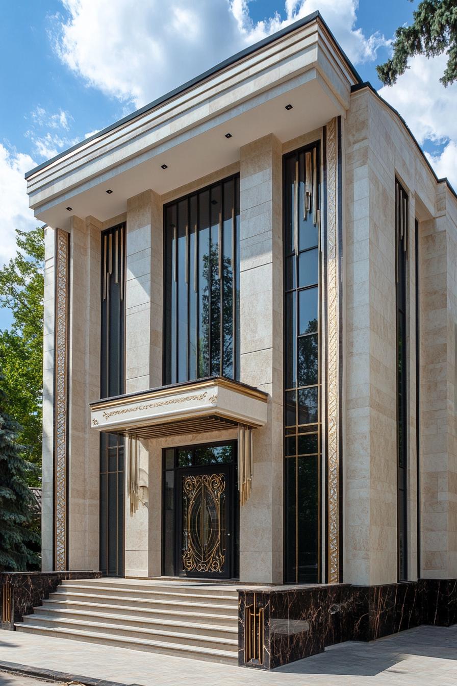 Modern Art Deco house featuring a grand entrance with gold detailing