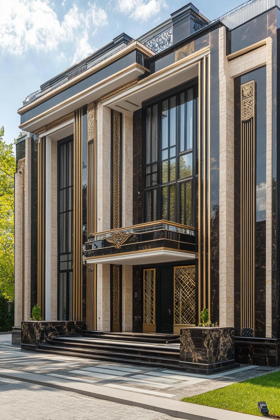 Art Deco house with bold black and gold details