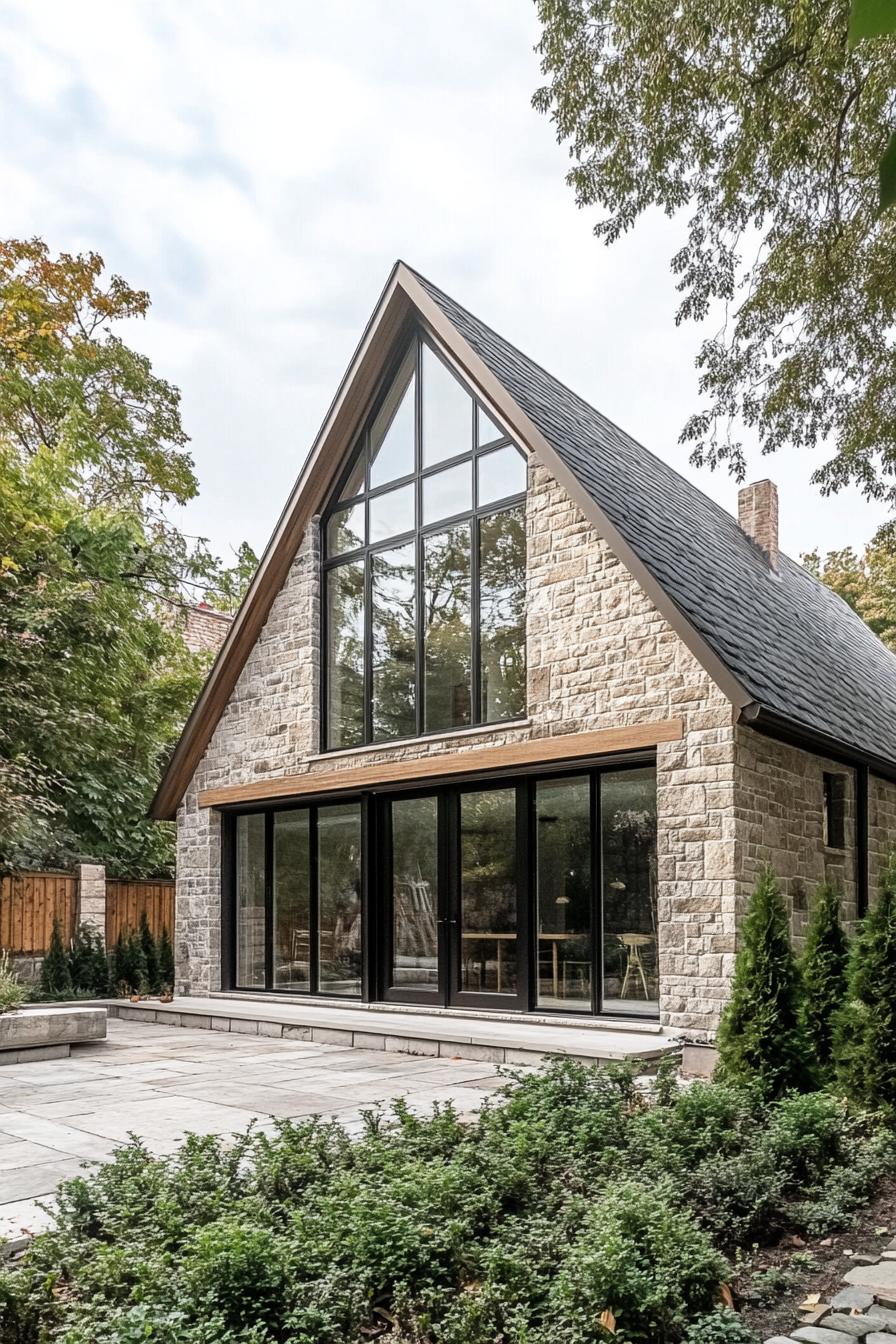 Modern stone cottage with large glass windows