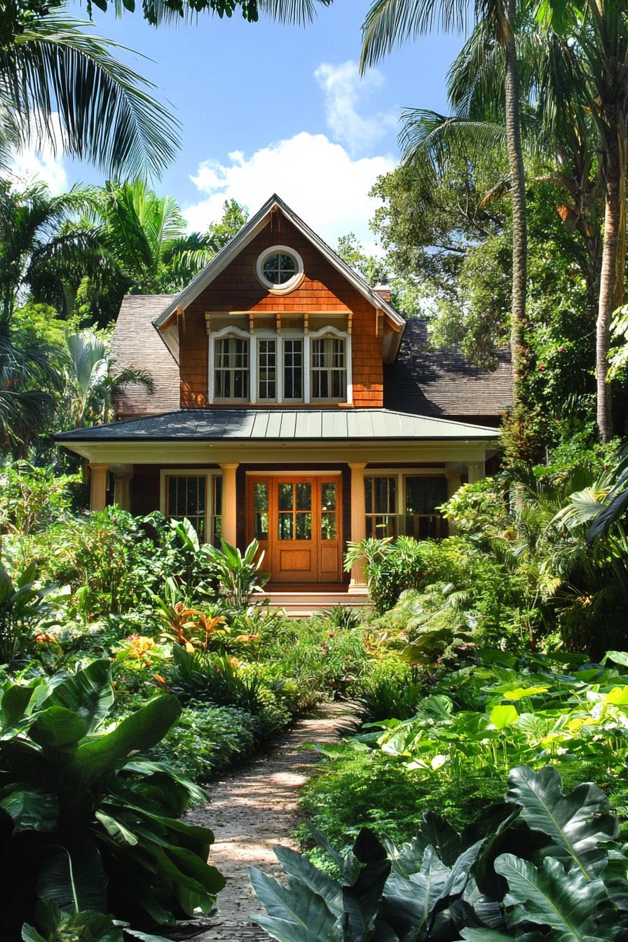 Cozy cottage nestled in lush greenery