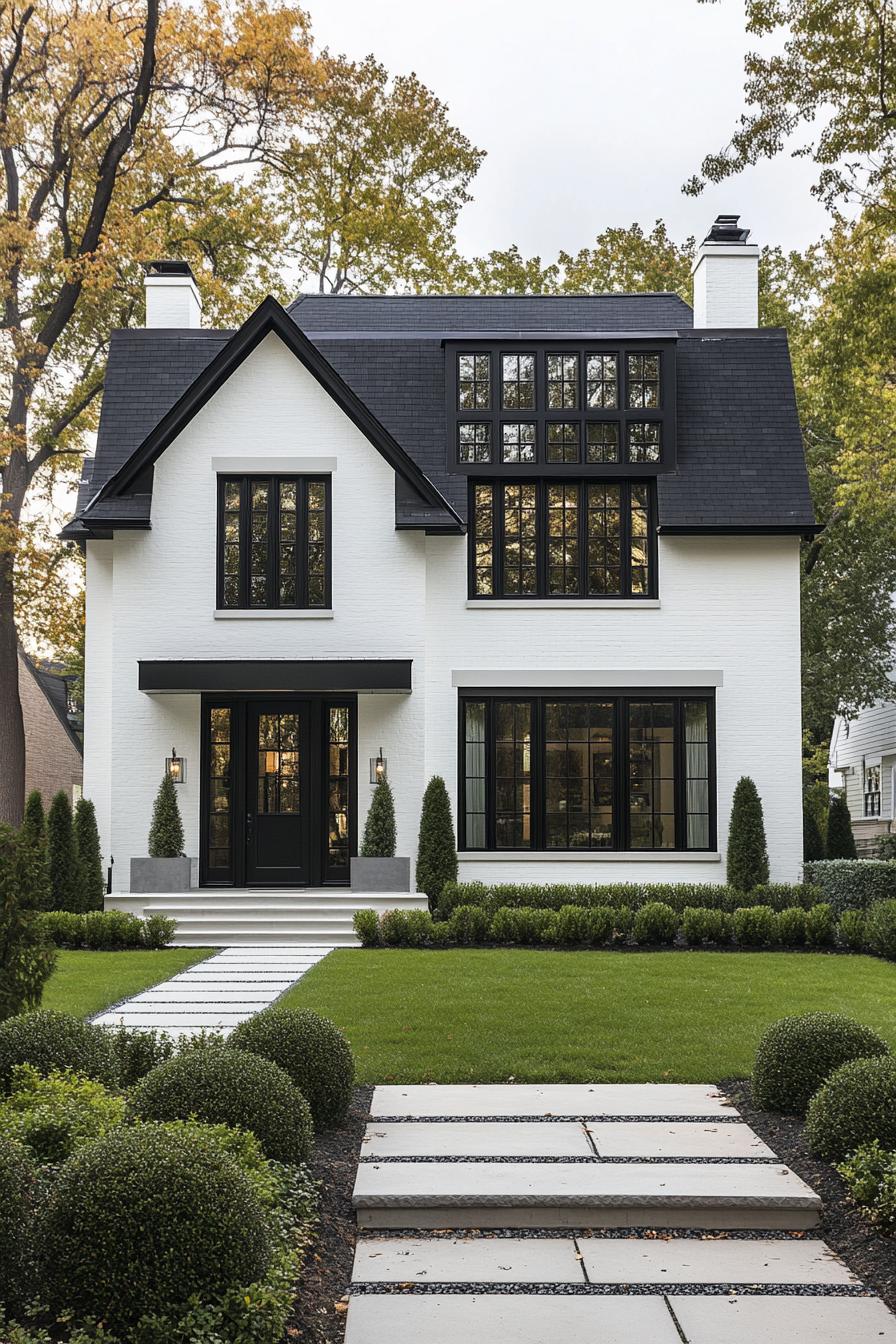 Charming white house with striking black details