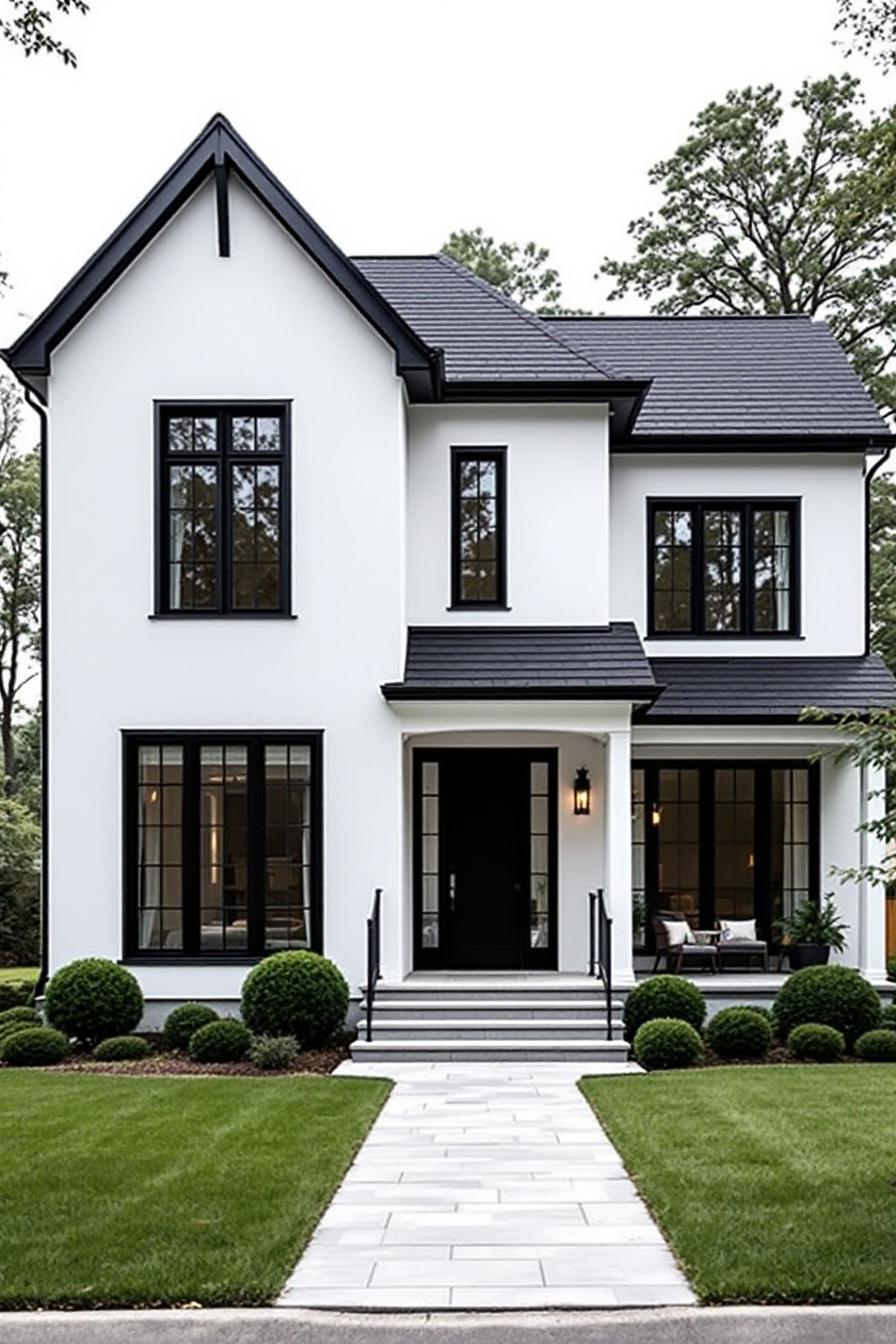 White home with bold black trim