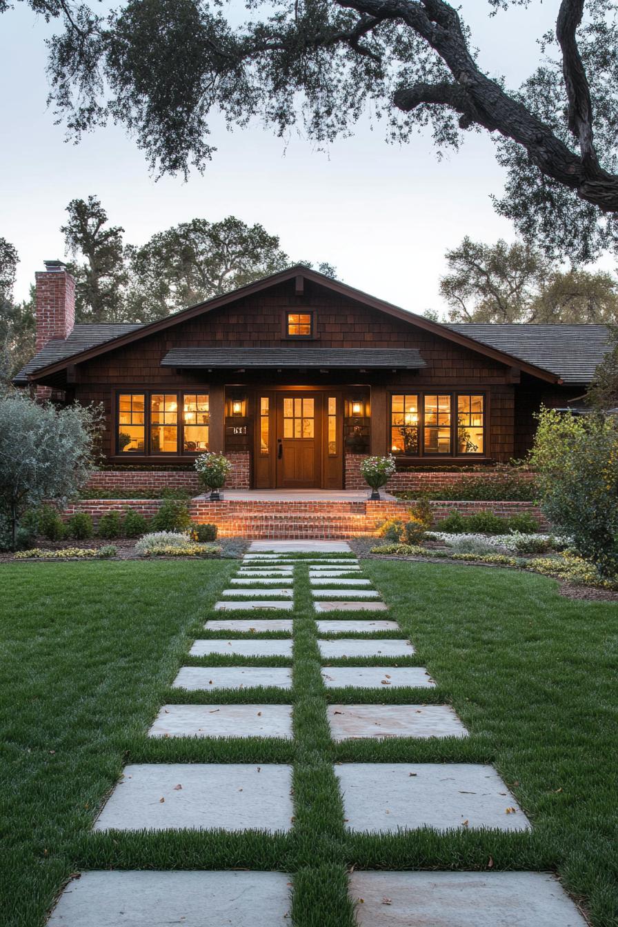 Charming cottage with wooden accents and lush garden path