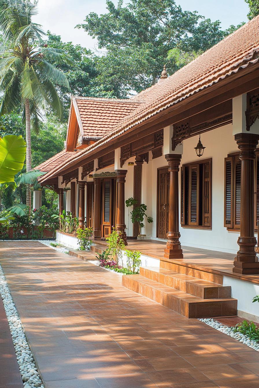 Charming Kerala house with a tiled pathway