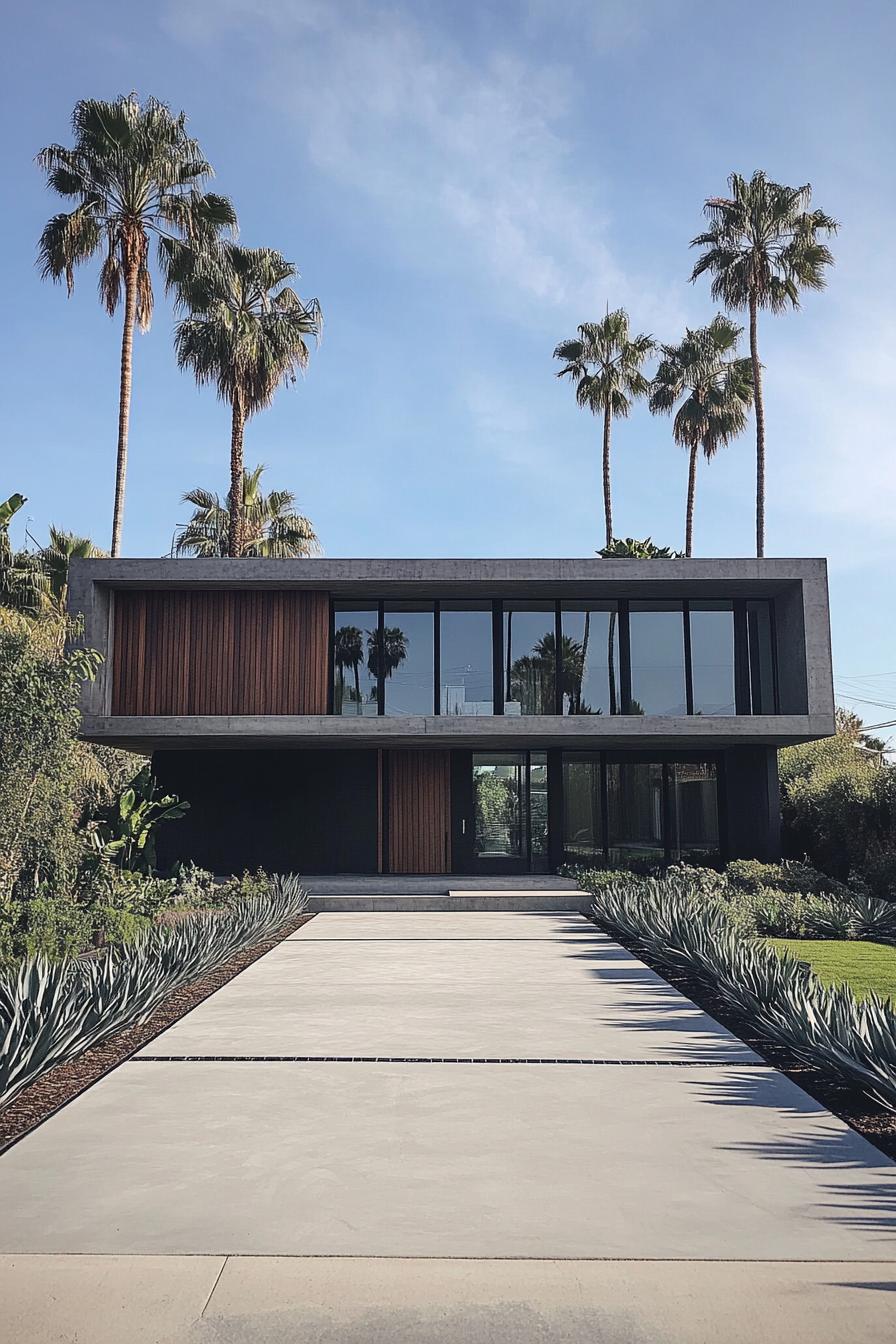 Contemporary house with large windows and palm trees