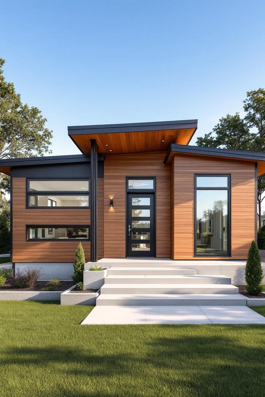 Modern house with a skillion roof and wooden facade