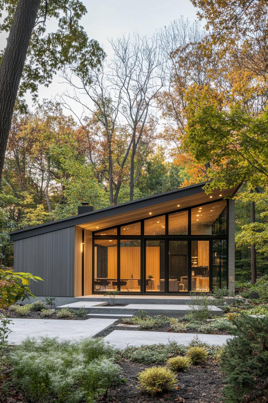 Skillion roof house surrounded by forest