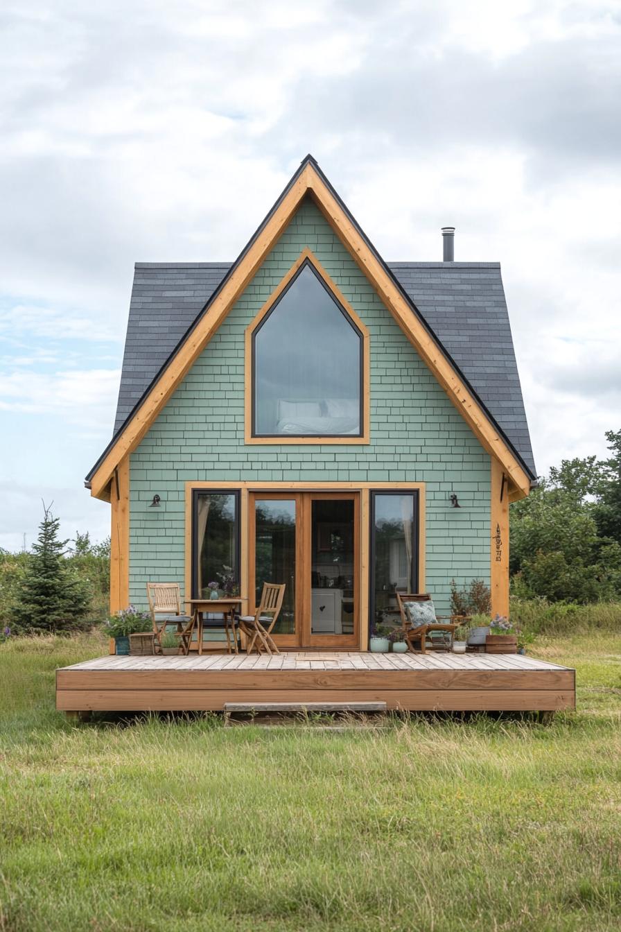 Charming cottage with a triangular roof and a cozy porch