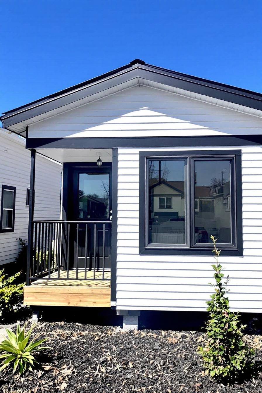 Cute compact cottage with black trim accents