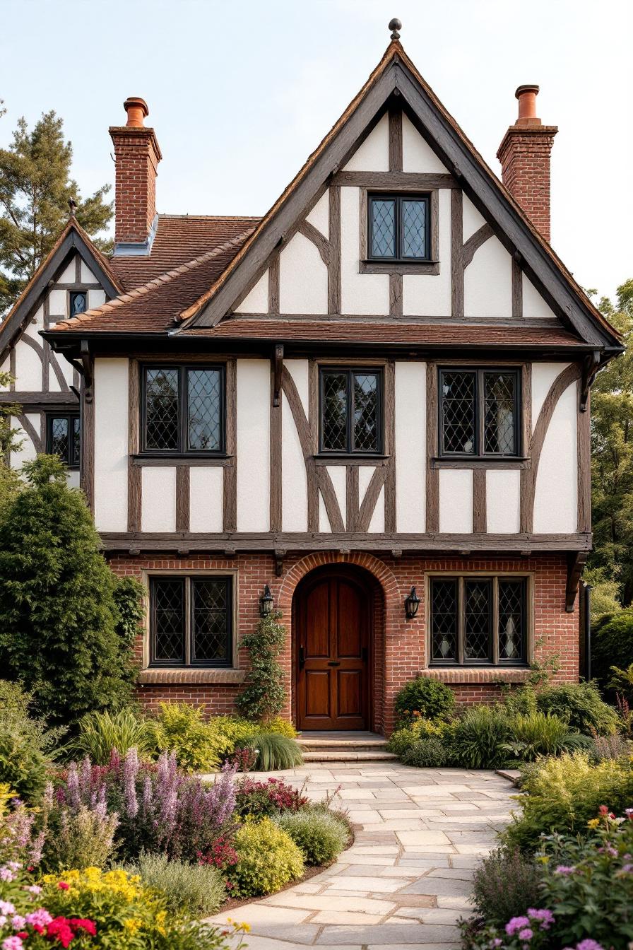 Brick Tudor cottage with lush garden