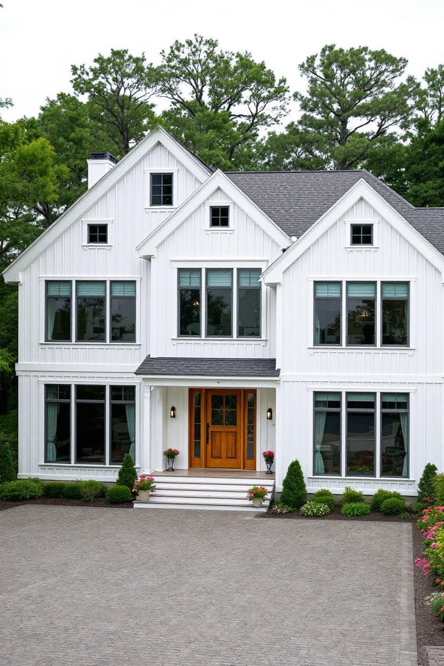 Charming white house with prominent gables