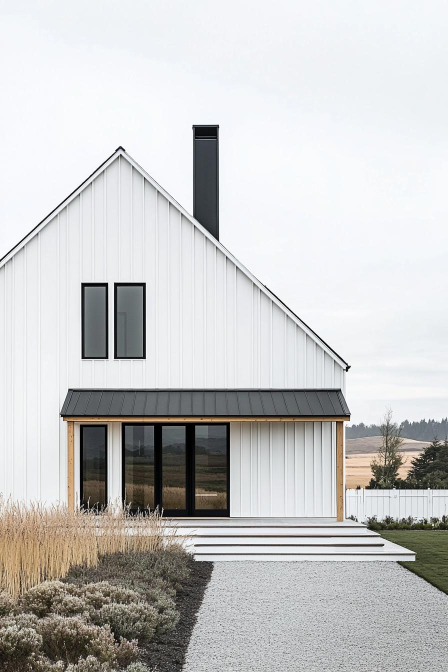 Modern farmhouse with white paneling and black accents