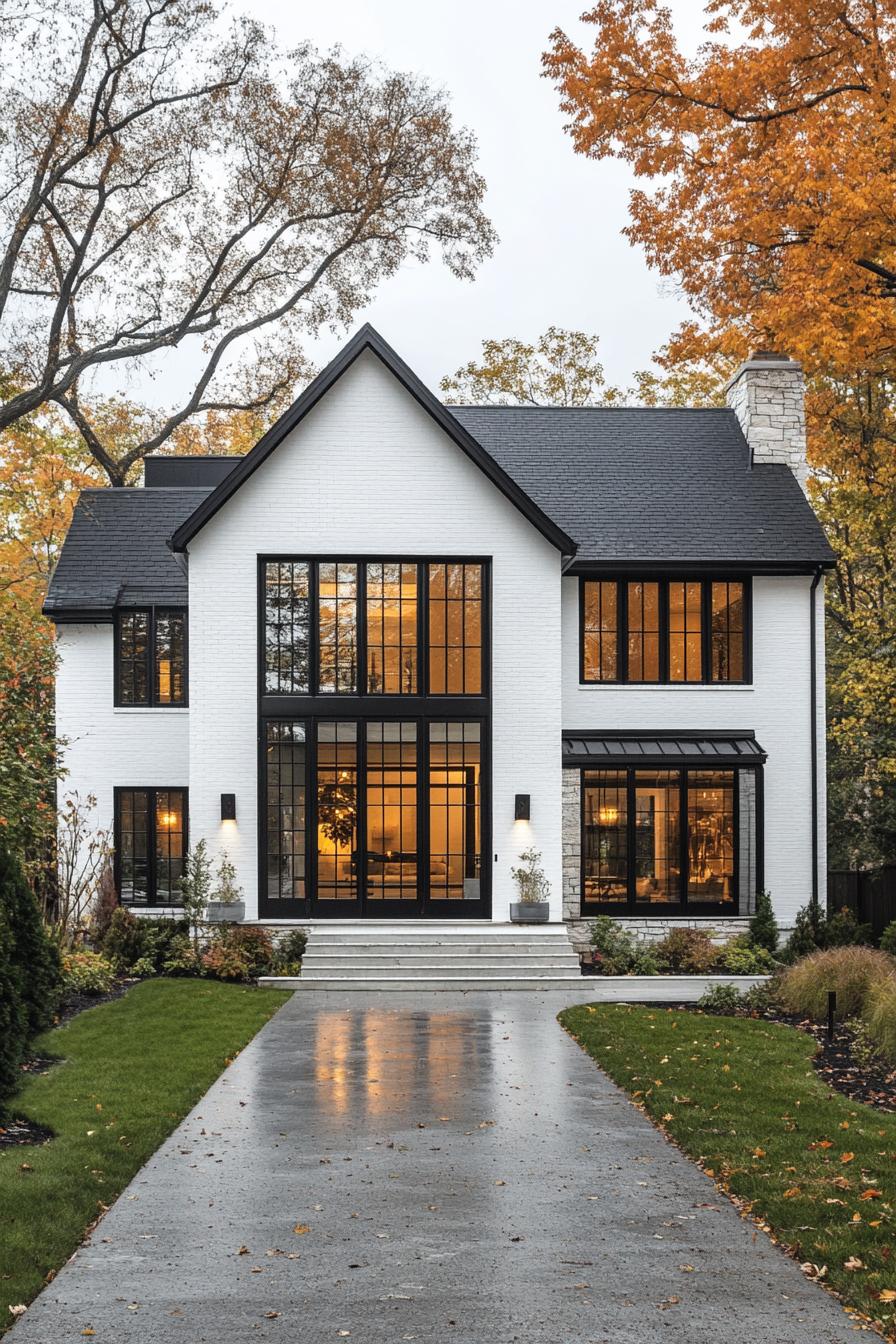 Sophisticated white house with black trim