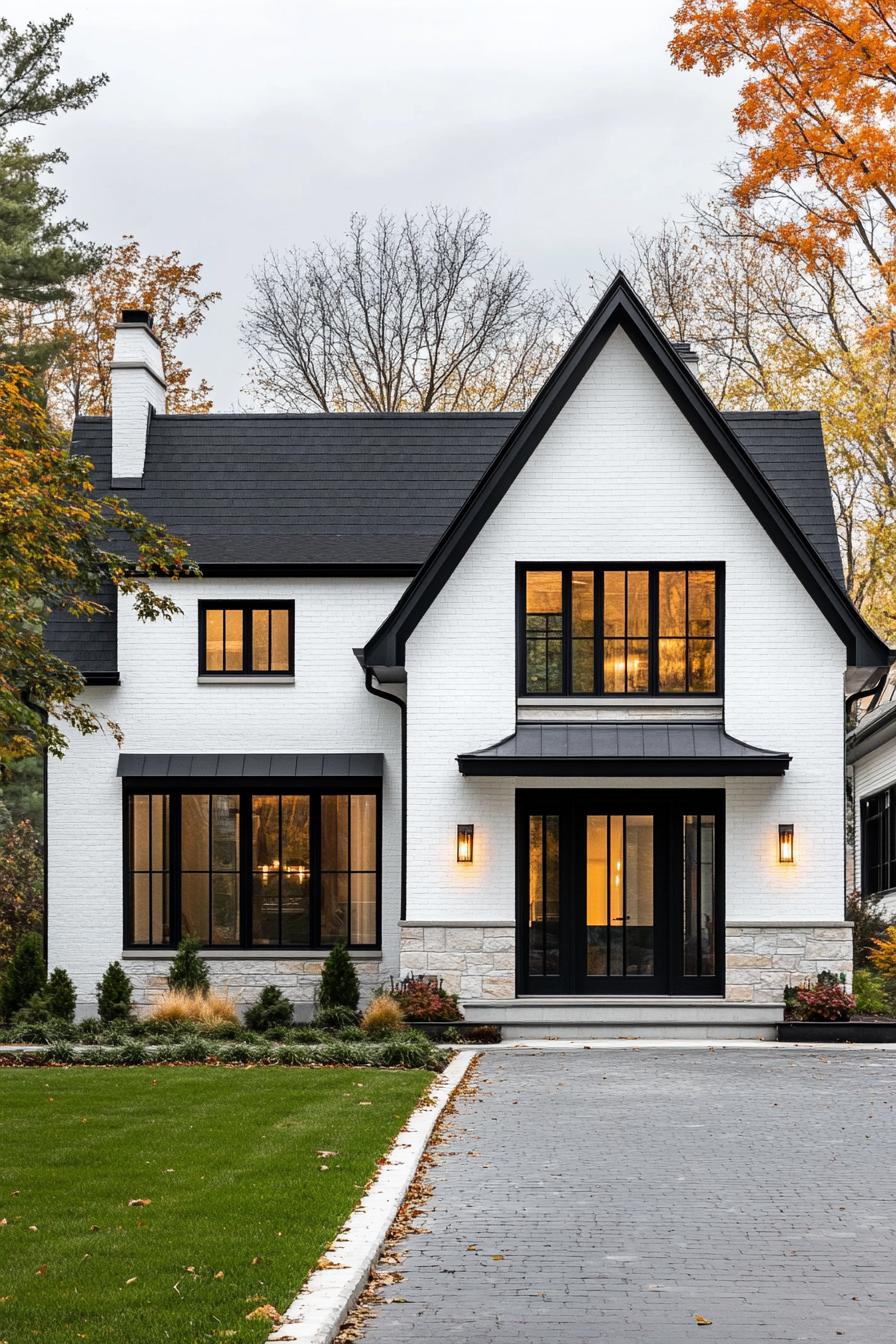 Stylish white house with black detailing