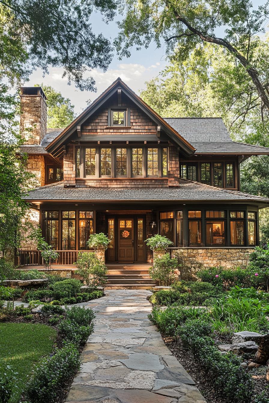 Charming cottage surrounded by lush trees