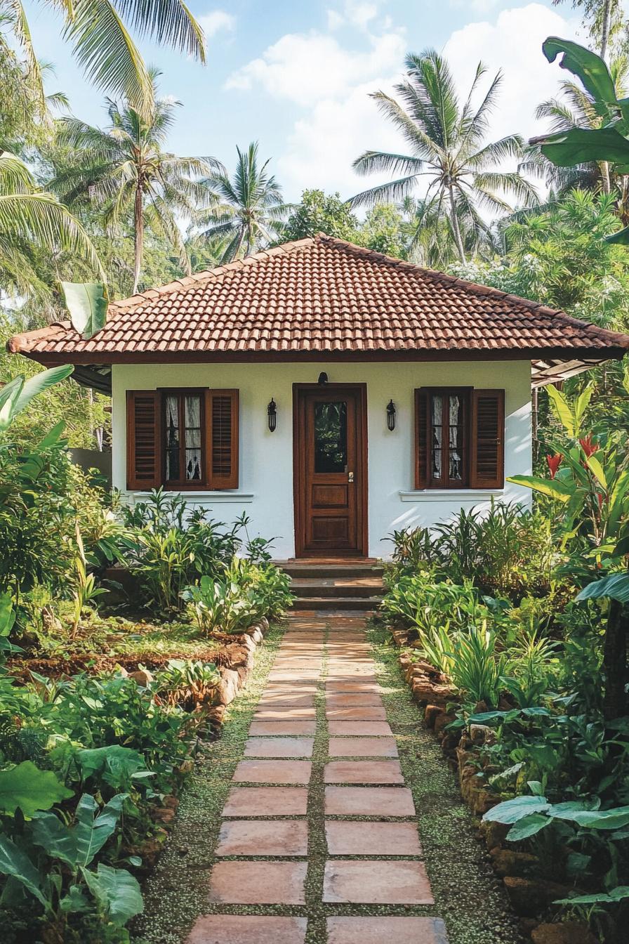 Charming Kerala house with a tile roof amidst tropical greenery